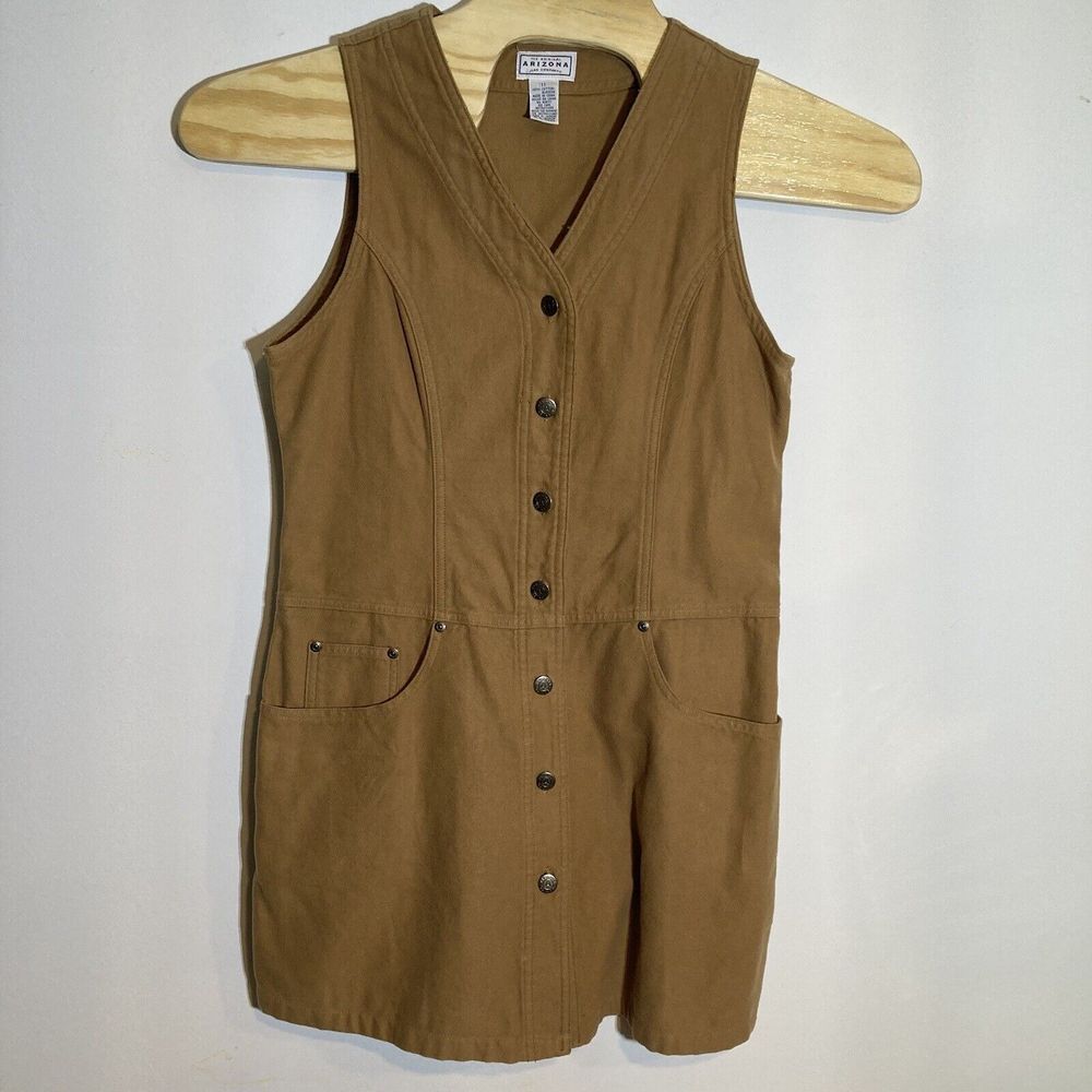 Arizona Jeans Soft Cotton Jumper Dress Pinafore Button Front Size 11 Brown Y2K